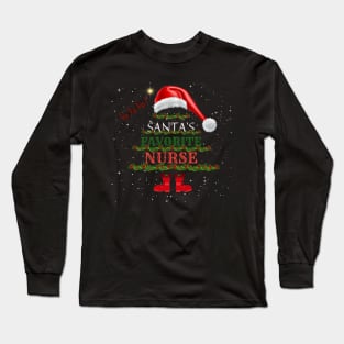 Santa's Favorite Nurse Santa Hat Ho Ho Ho Long Sleeve T-Shirt